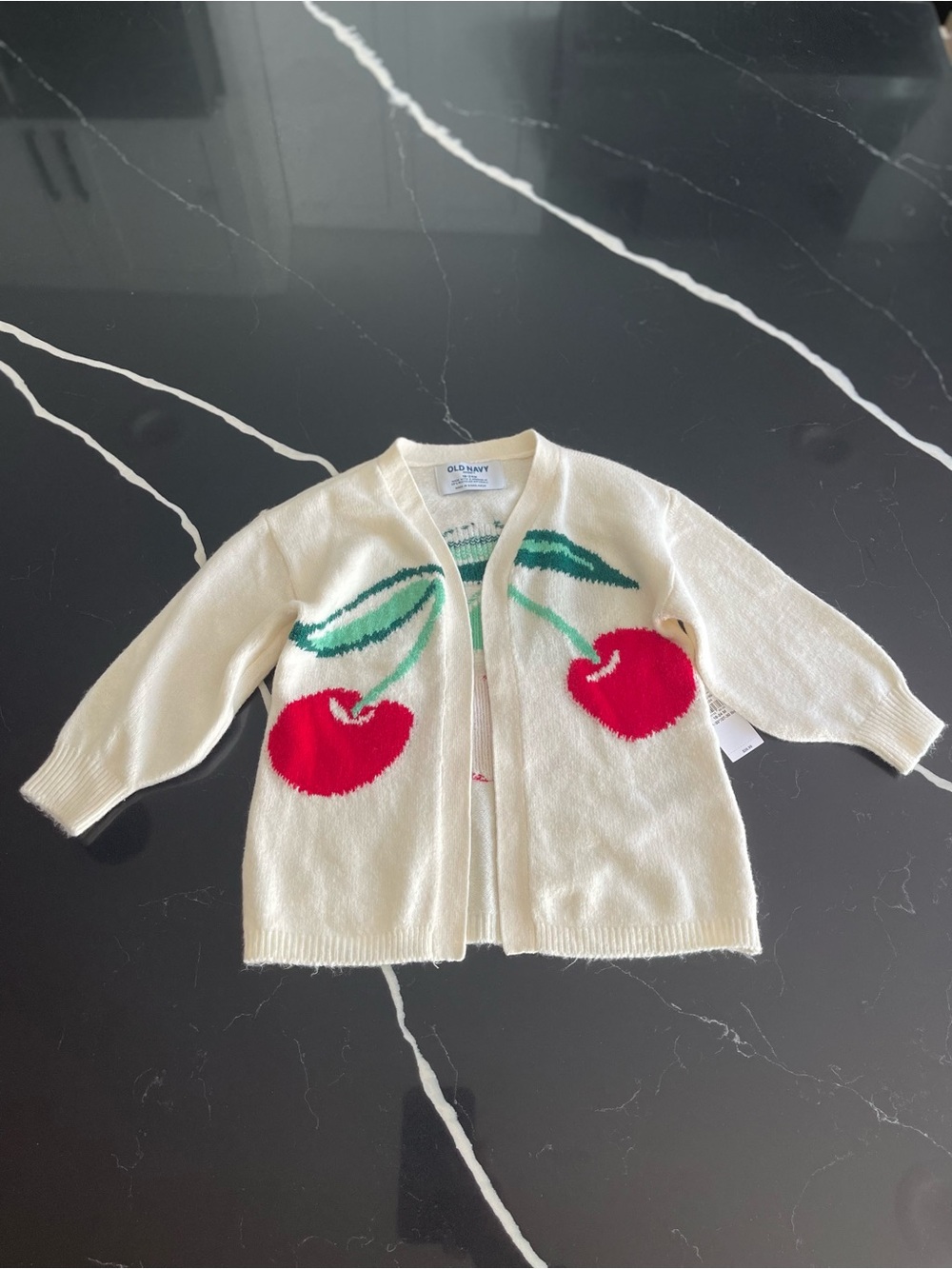 Old Navy Cream Cardigan with Red Cherry Motif